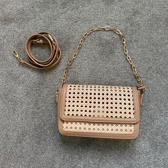 Shiraleah Soleil Shoulder Crossbody Tan Cream Woven Gold Chain Bag - Picture 2 of 7